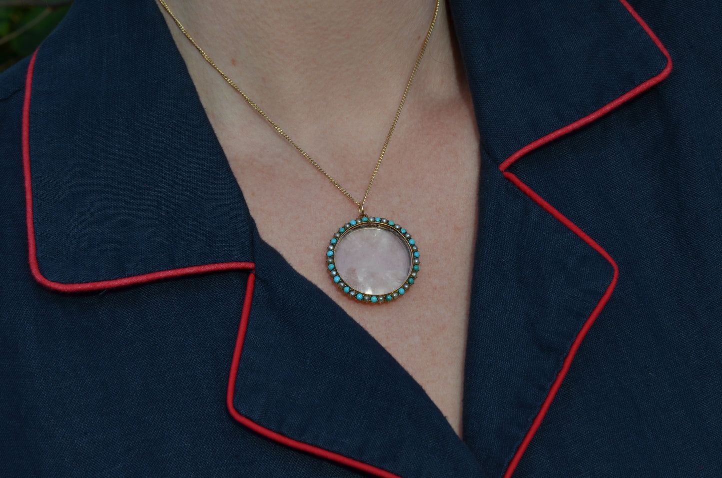 Darling Antique Pearl and Turquoise Glass Locket