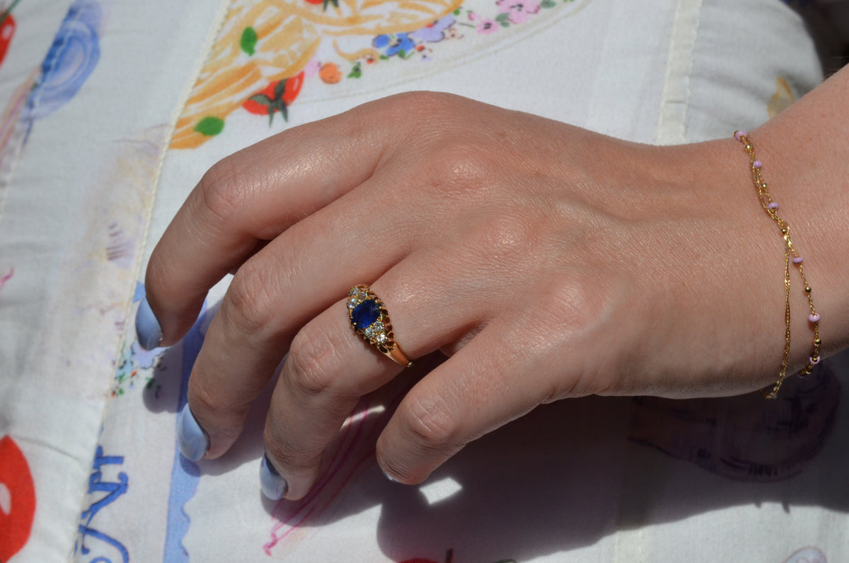 Velvety Edwardian Sapphire Navette Ring