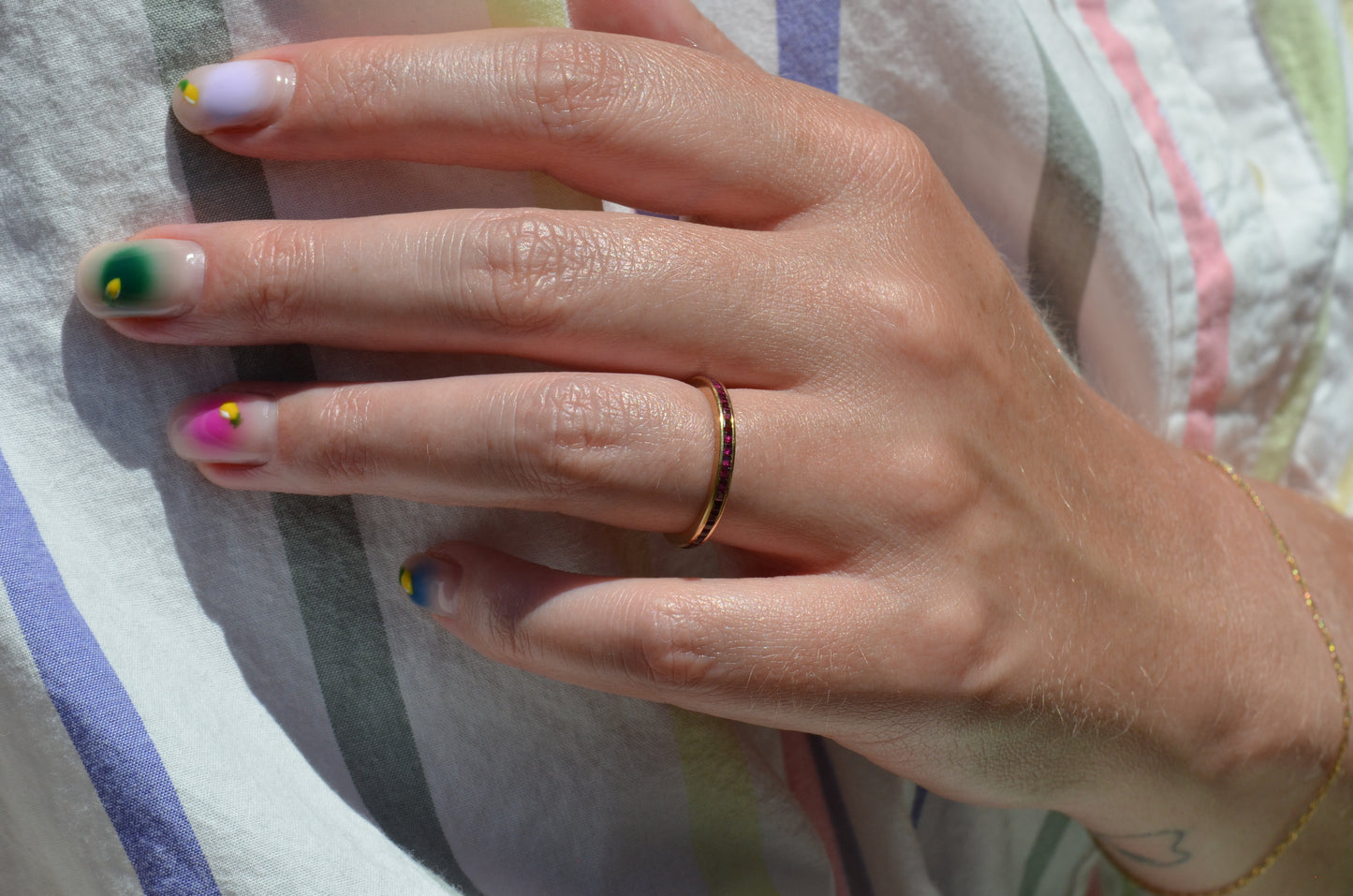 Slim Synthetic Ruby Eternity Band