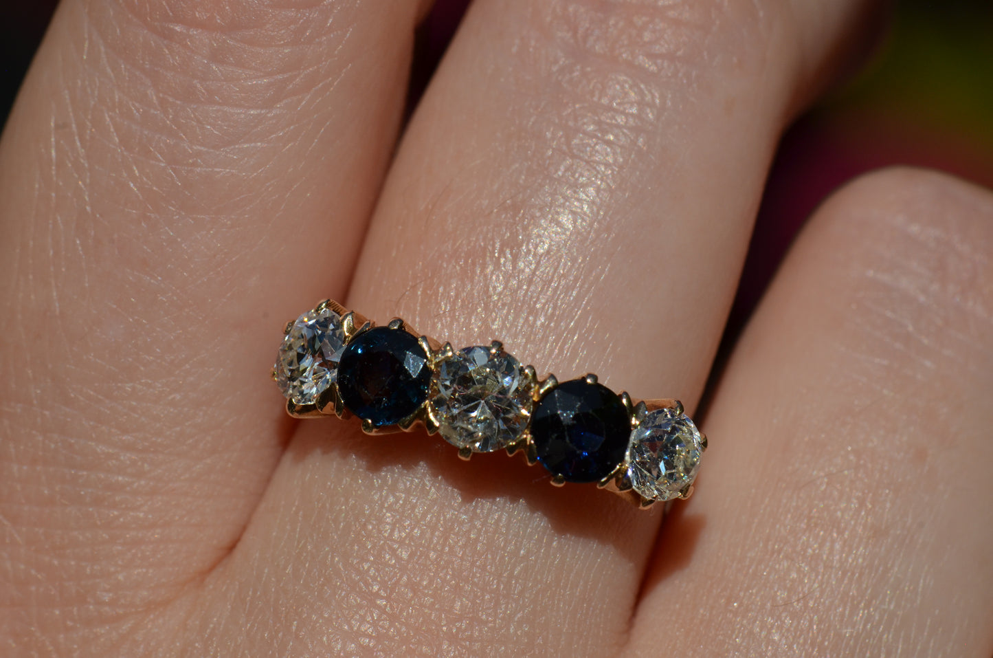 Dazzling Sapphire and Diamond Five Stone Band