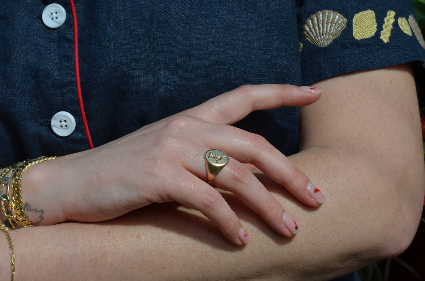Heavy Midcentury Crest Signet Ring