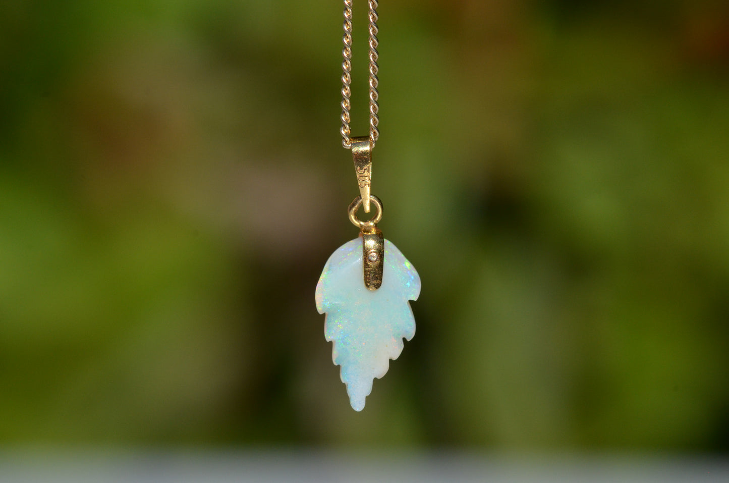 Dainty Vintage Carved Opal Leaf Pendant