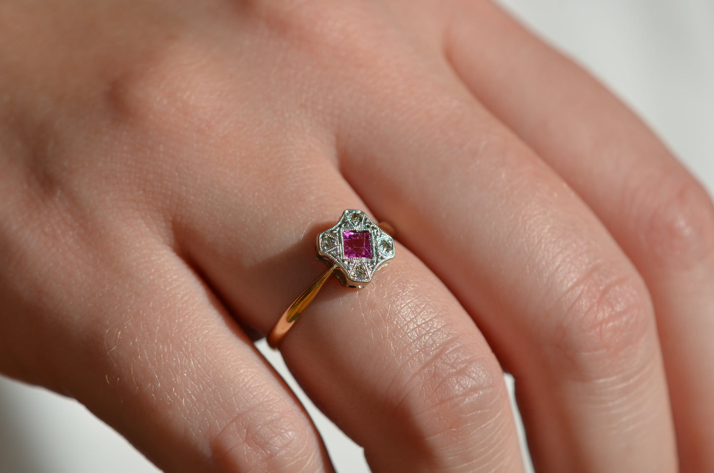 Delicate Edwardian Ruby Cluster Ring