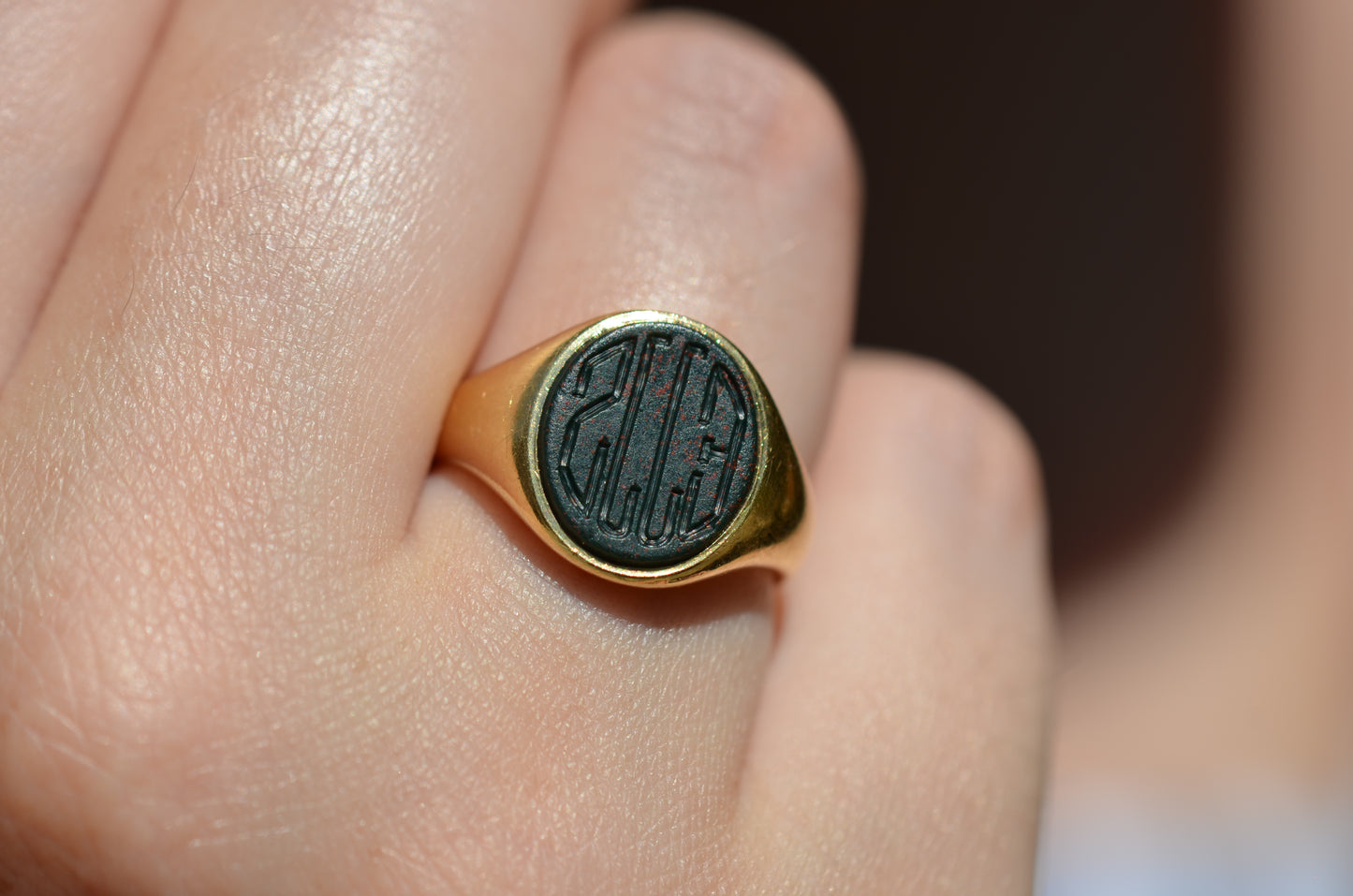 Striking Vintage Bloodstone Monogram Signet