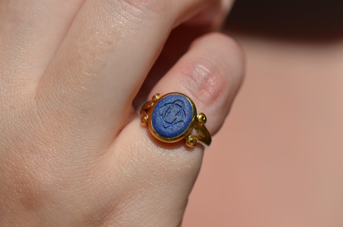 Unique Antique Lapis Lazuli Signet Ring CC