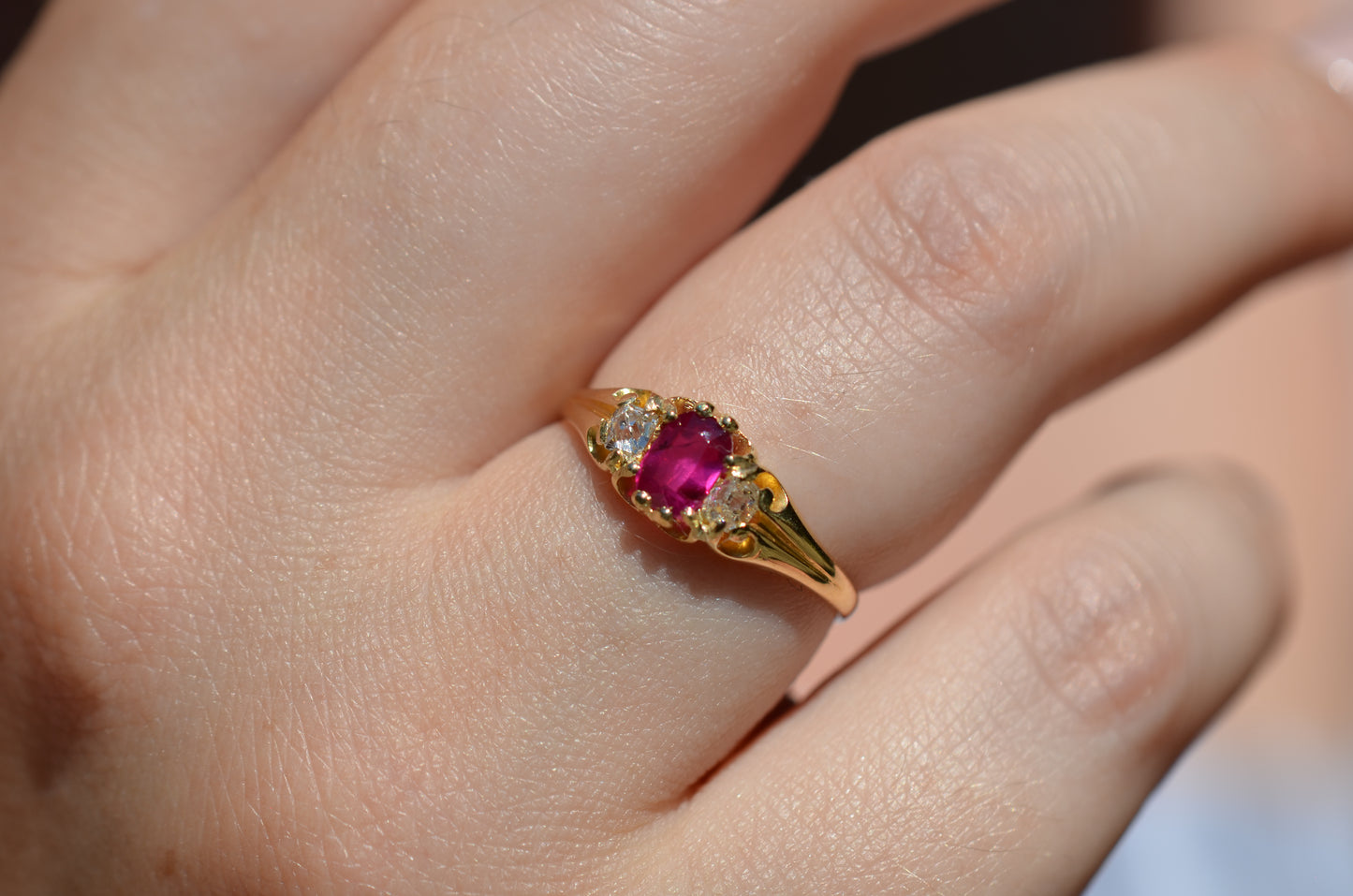 Vivid Victorian Ruby and Diamond Trilogy Ring