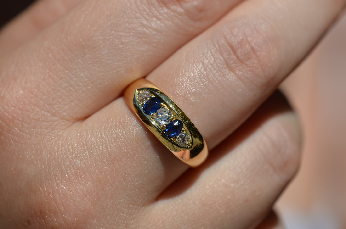 Chunky Victorian Sapphire and Diamond Boat Ring