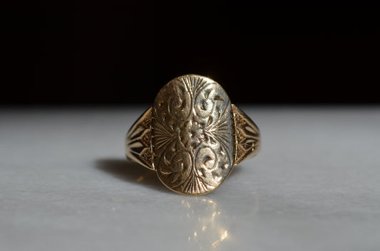 Intricate Vintage Engraved Panel Ring