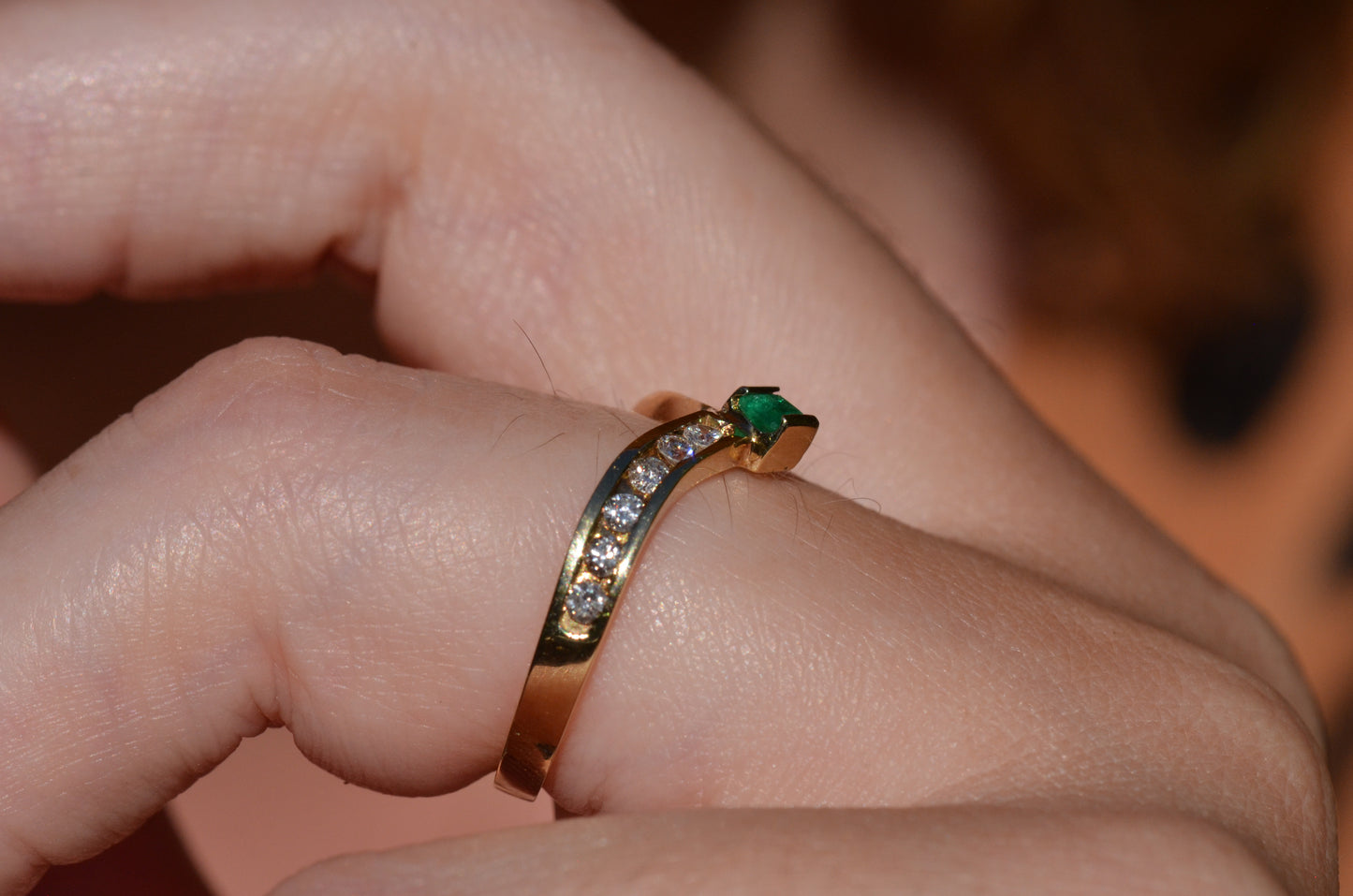 Vivid Emerald and Diamond Chevron Ring