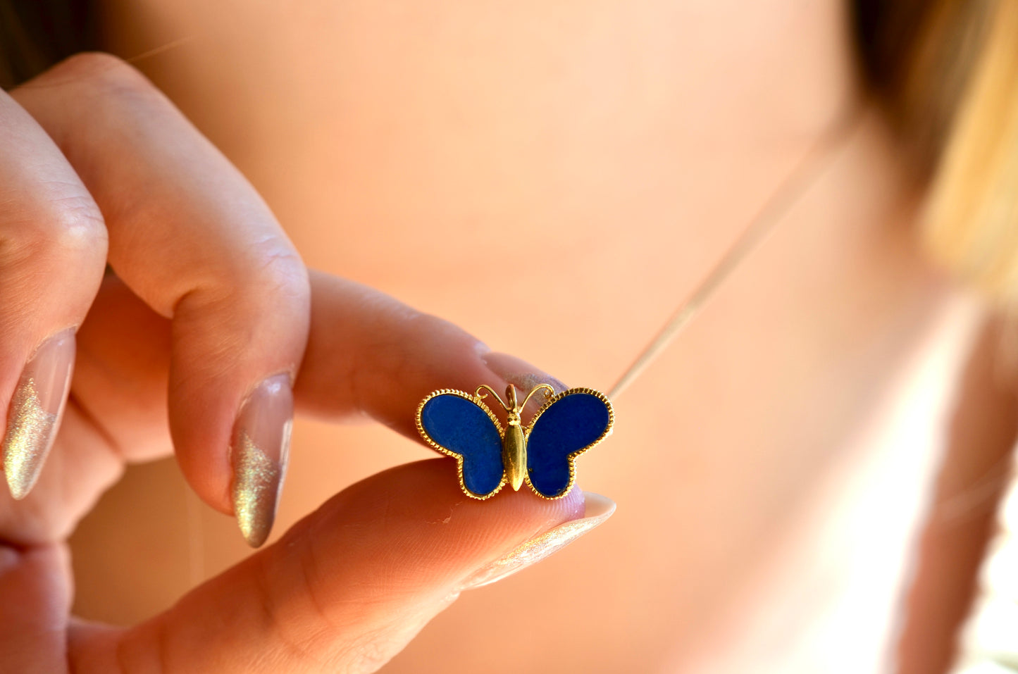 Bright Vintage Lapis Butterfly Charm
