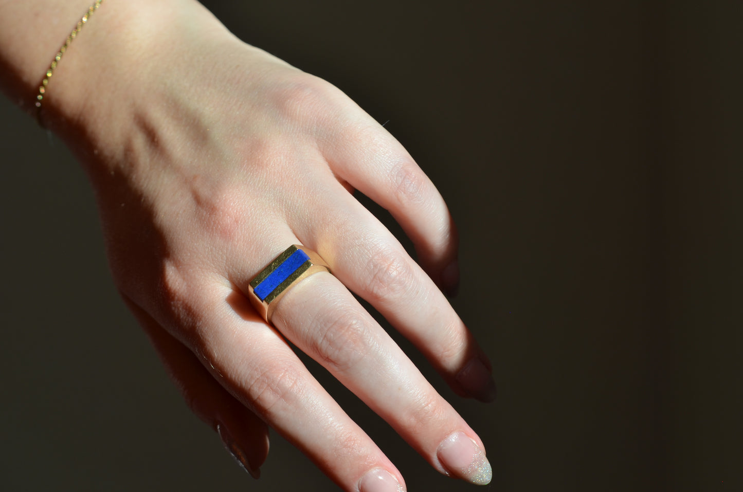 Sexy Vintage Lapis Inlay Ring