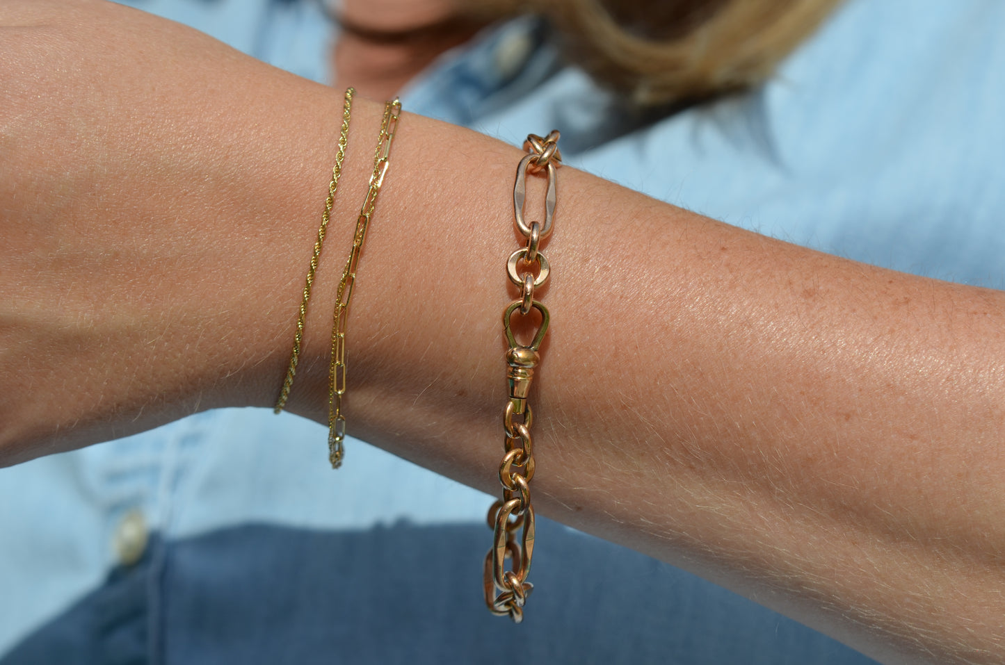 Rosy Antique Rolled Gold Trombone Bracelet