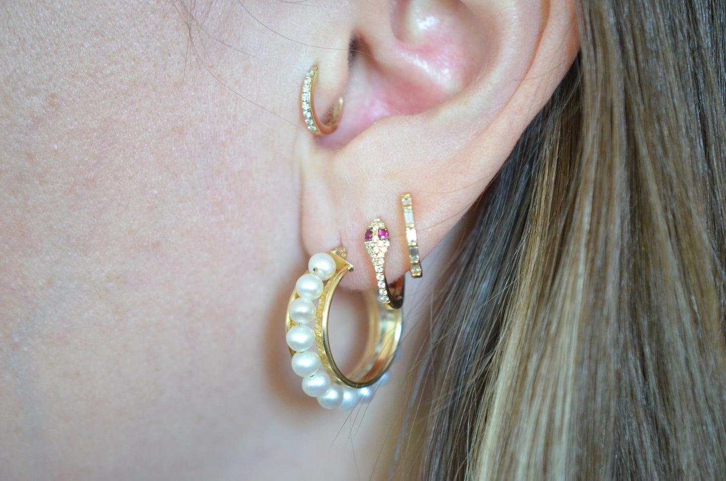 Vintage Gold Pearl Hoops