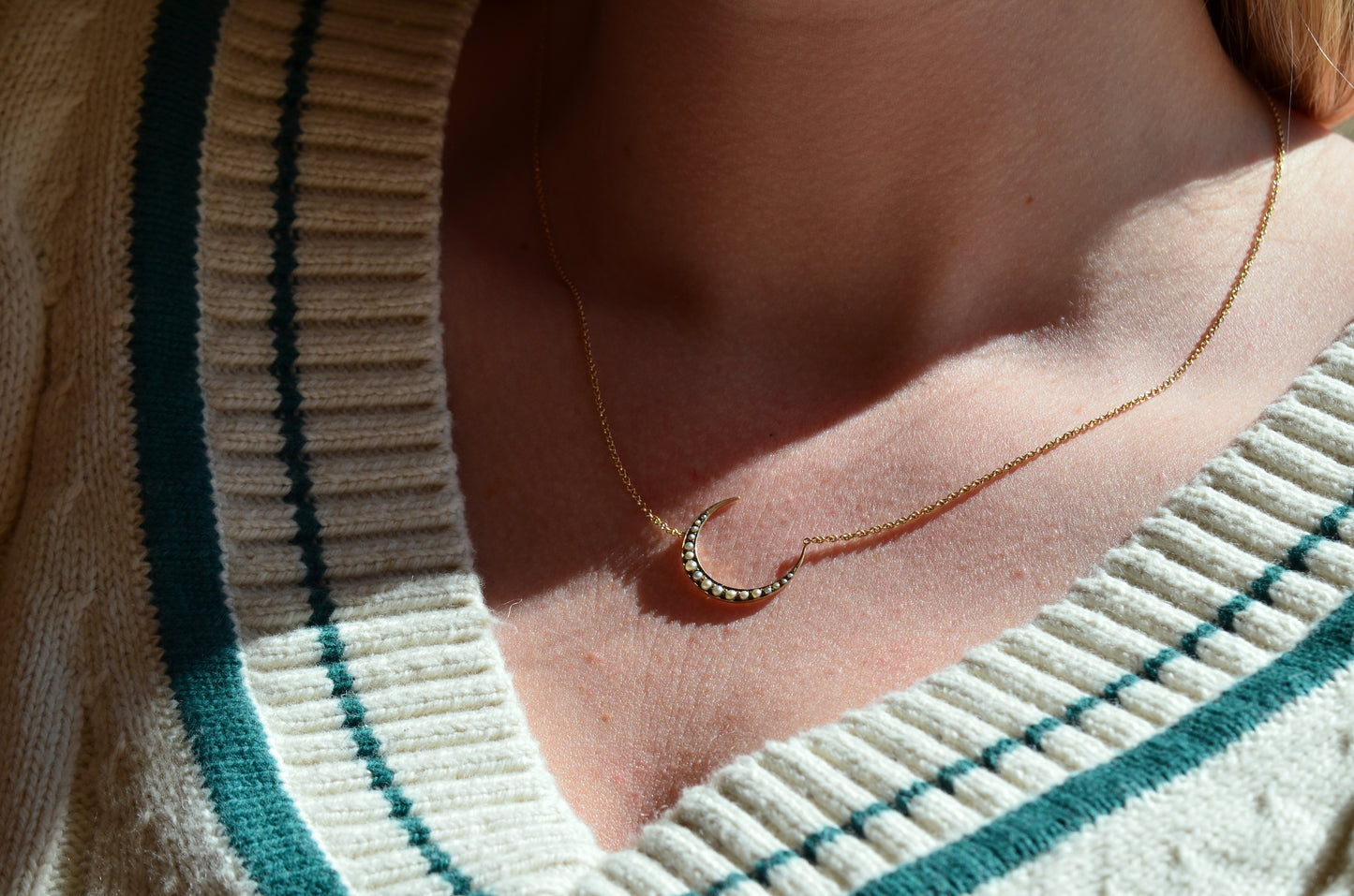 Antique Pearl Crescent Conversion Necklace