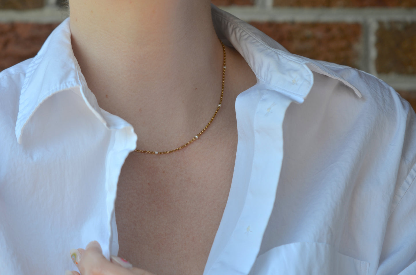 Refined Antique Pearl Station Necklace