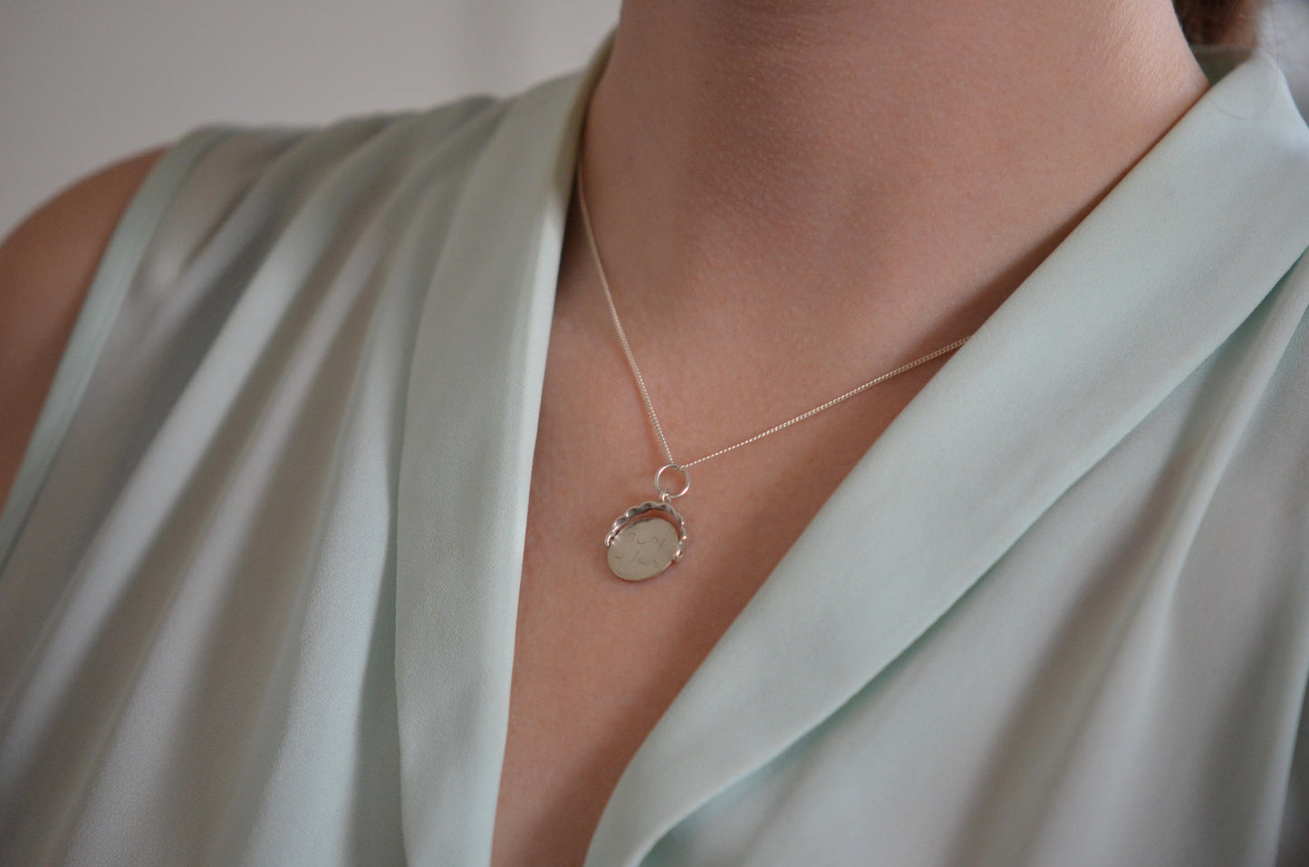 Vintage Silver "Good Luck" Spinner With Scallop