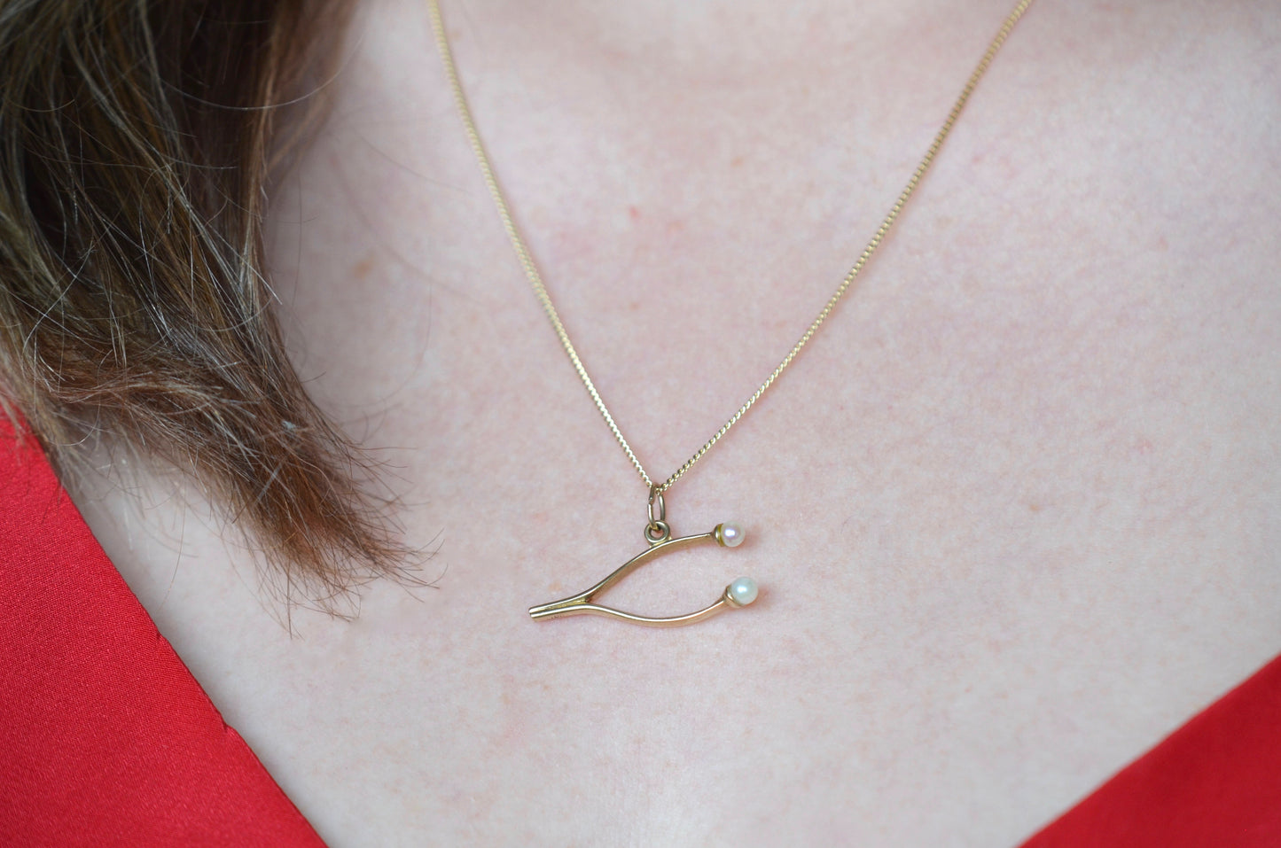 Delicate Vintage Pearl Wishbone Pendant