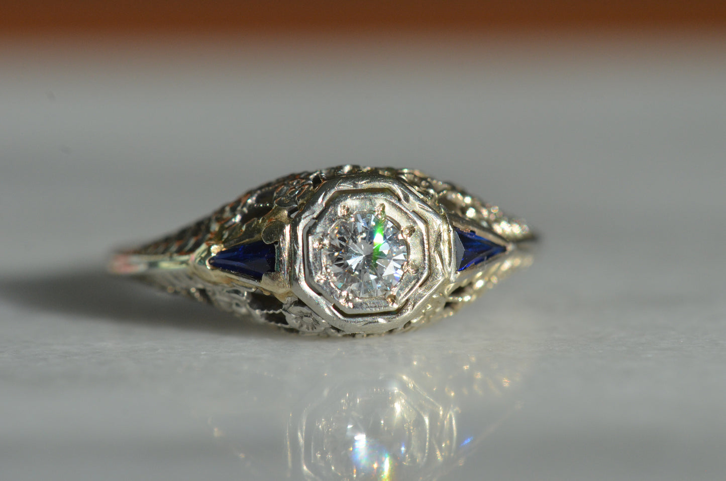 Superb Diamond and Sapphire Art Deco Ring