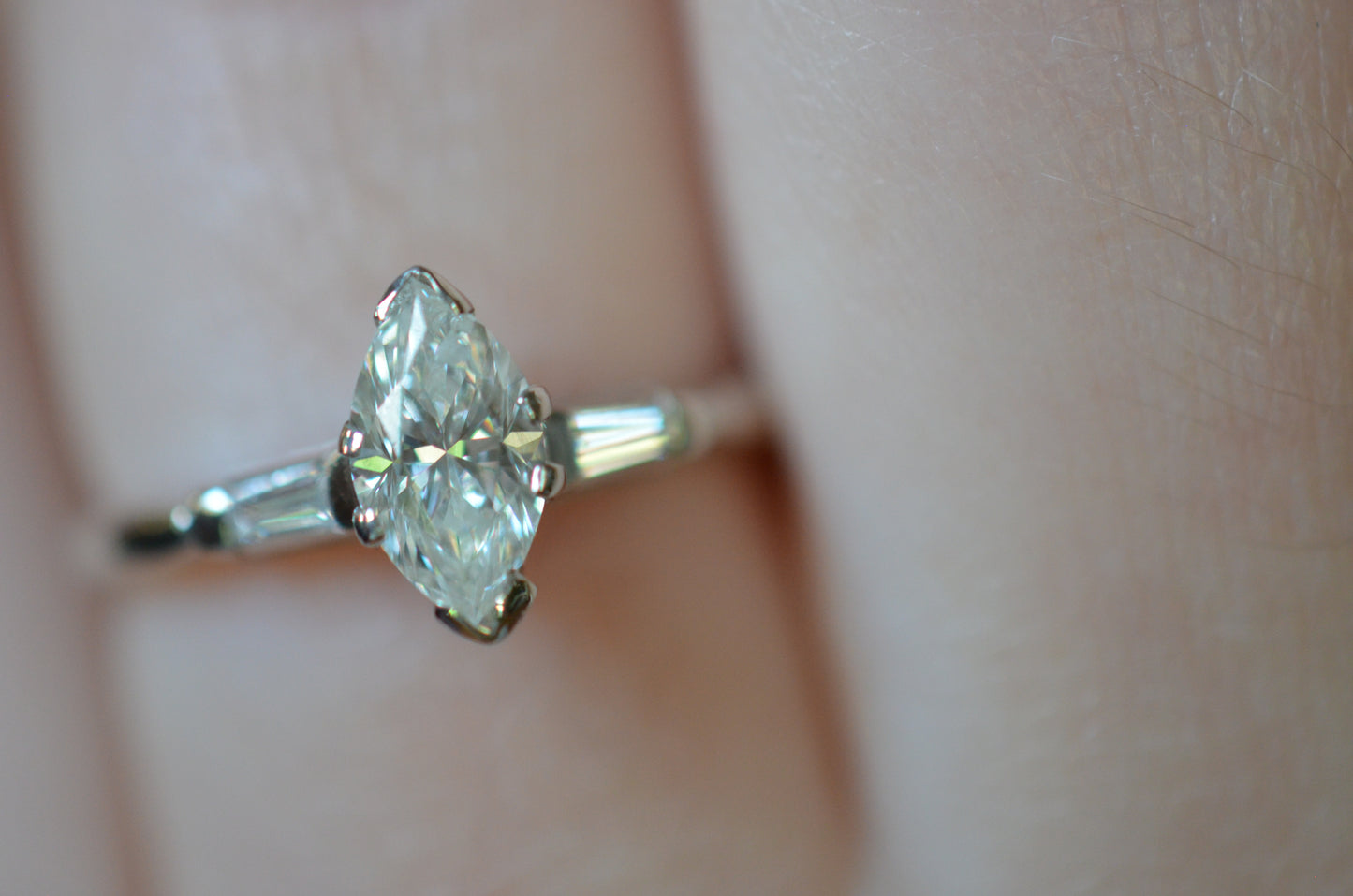 Mid Century Modern Marquise Engagement Ring