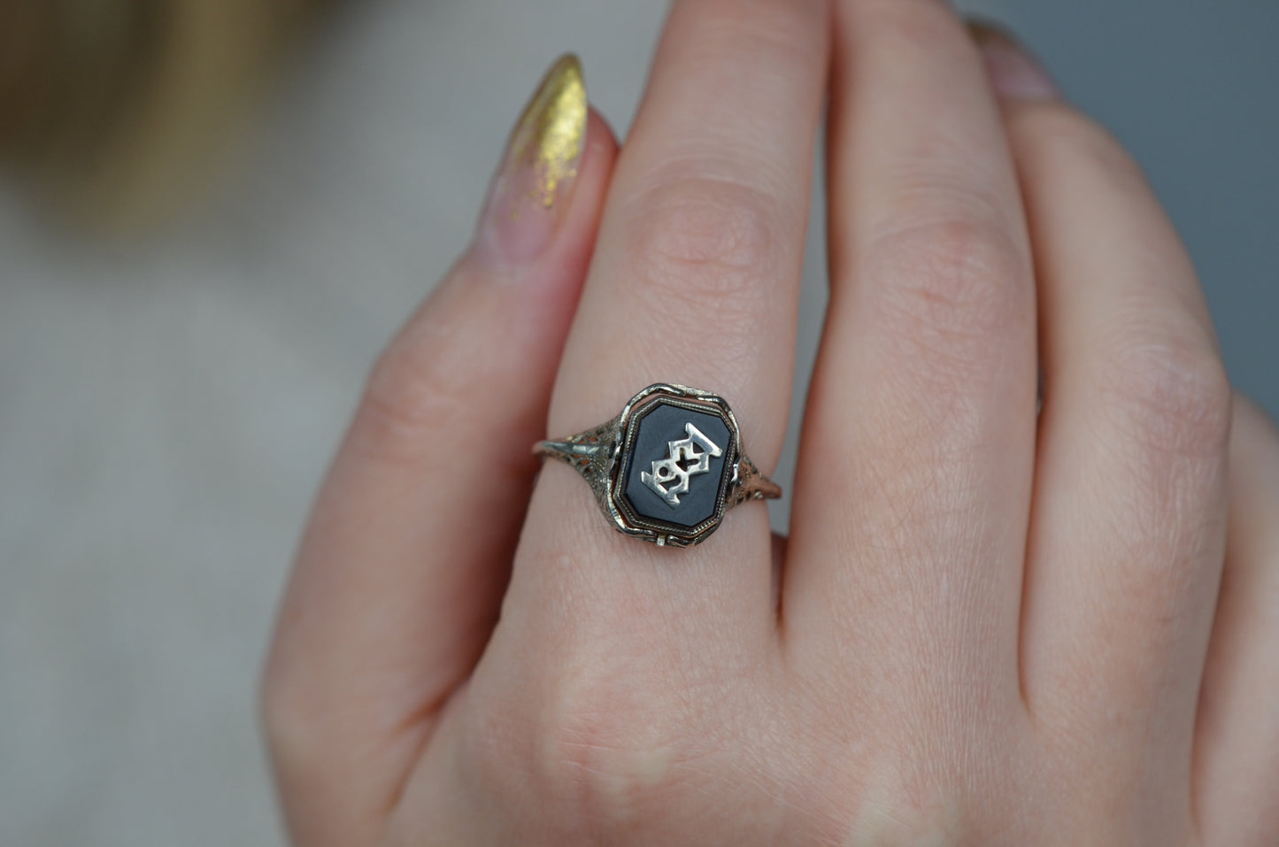 Charming Deco Cameo & Date Flip Ring 1931