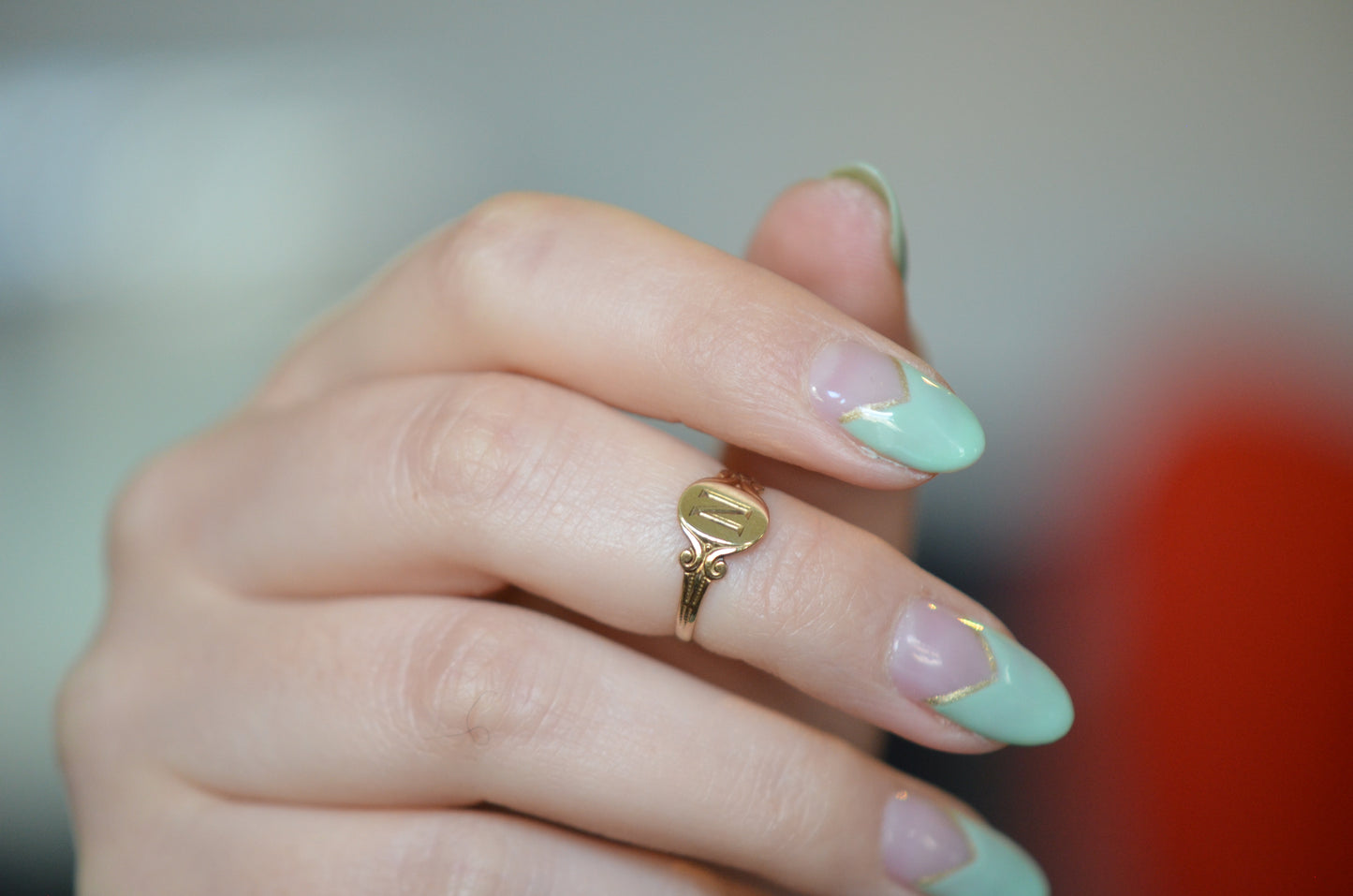 Teeny Turn of the Century N Signet Ring