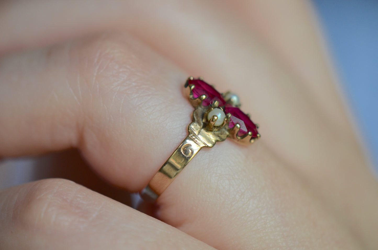 Vivid Pearl and Ruby Art Deco Ring