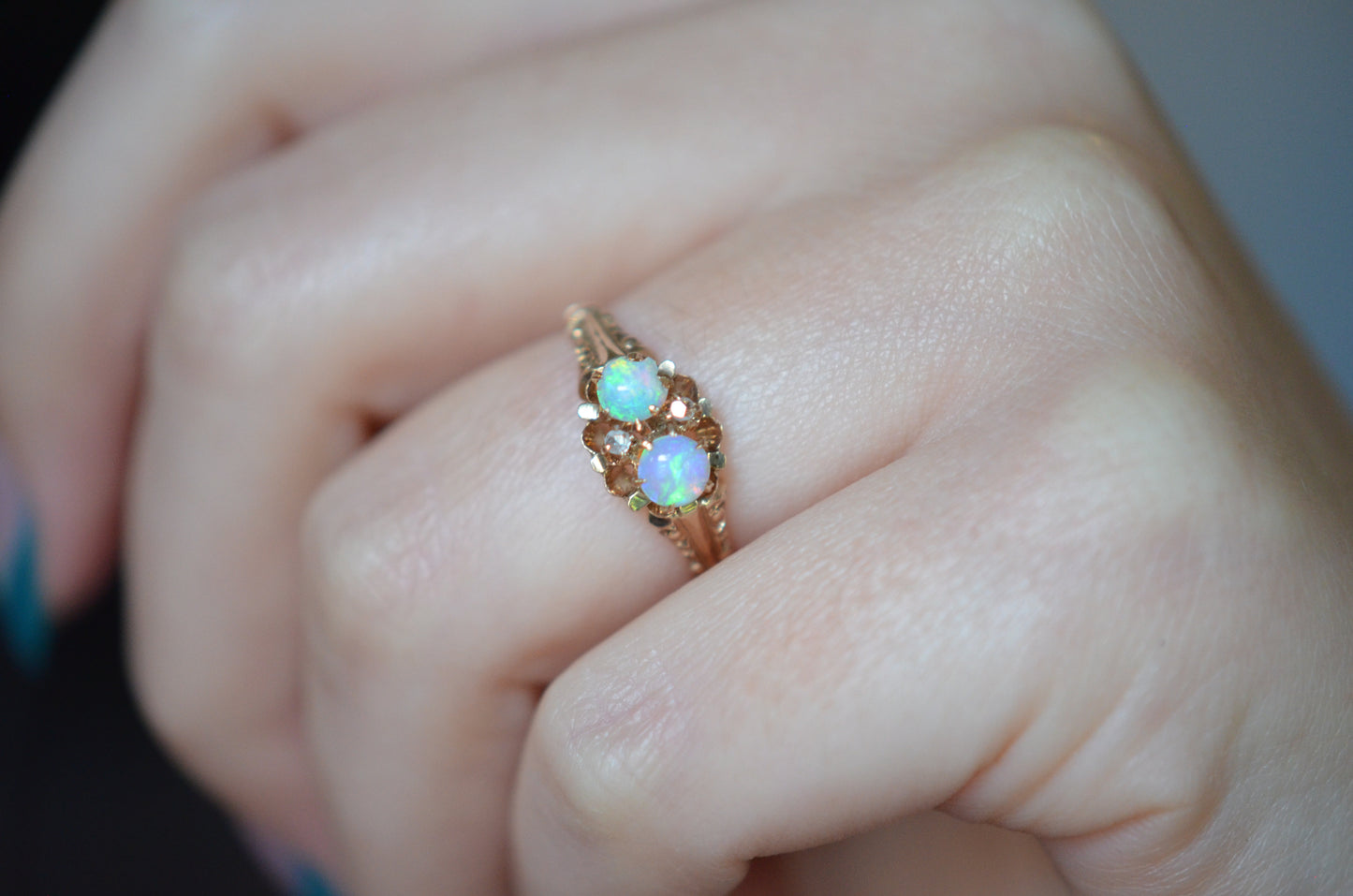 Fiery Opal Twin Ring