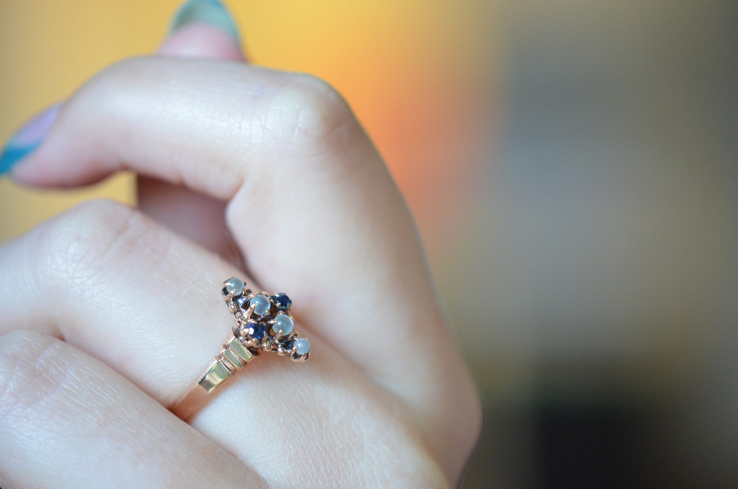 Victorian Moonstone and Sapphire Ring
