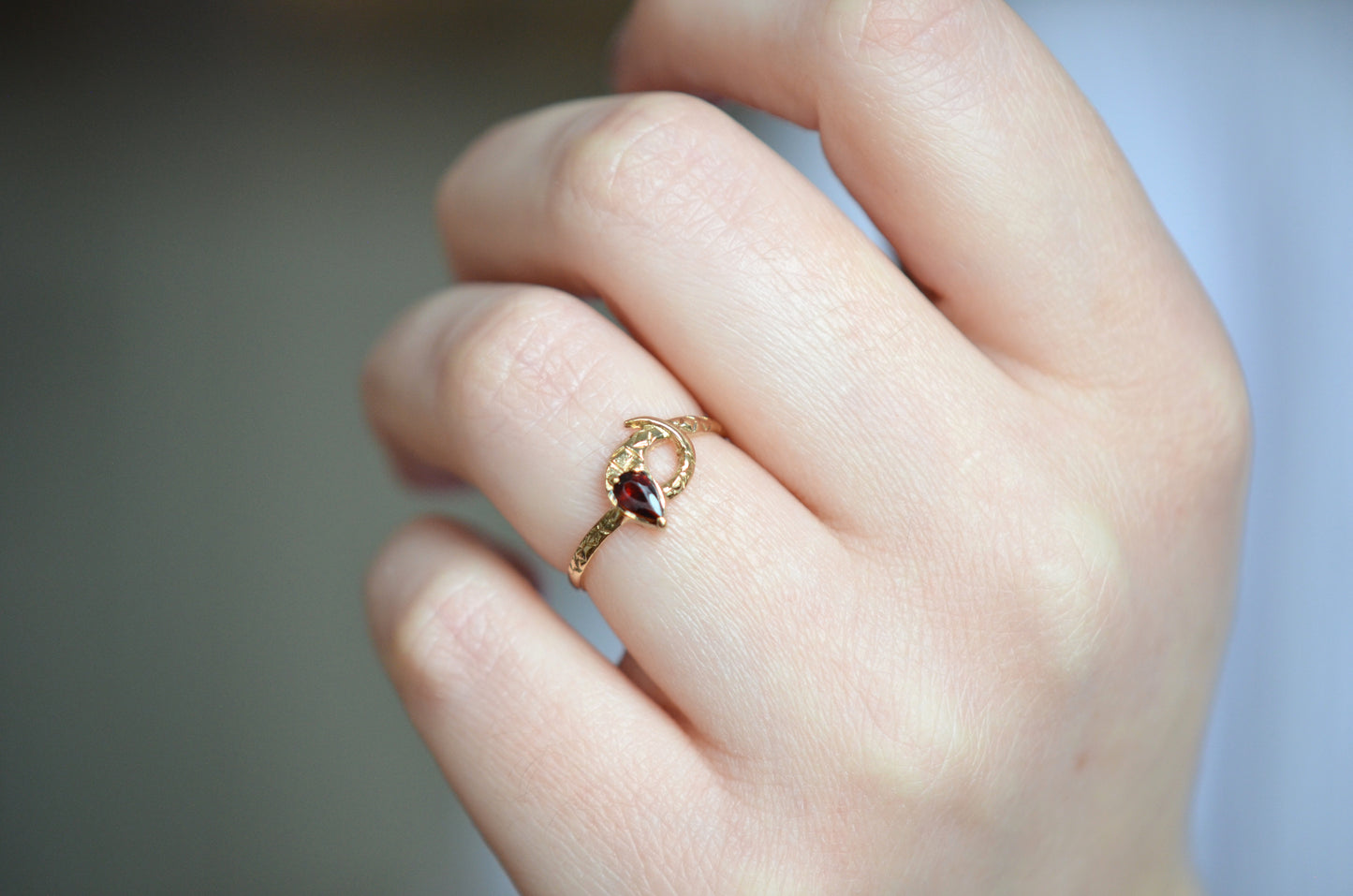 Delicate Garnet Snake Ring 1988