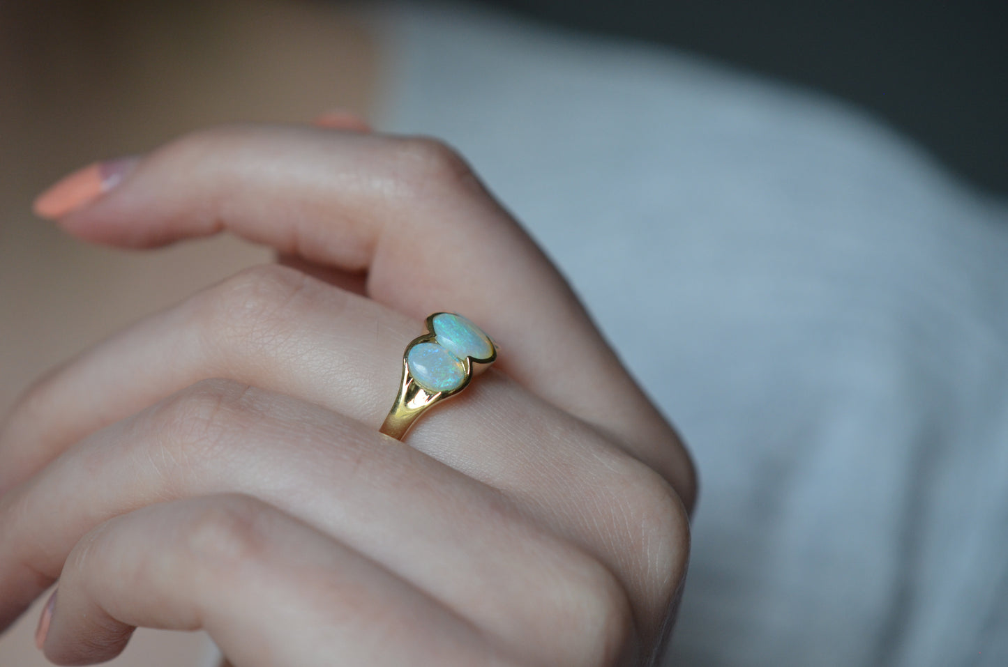 Mid-Century Modern Opal Trilogy Ring