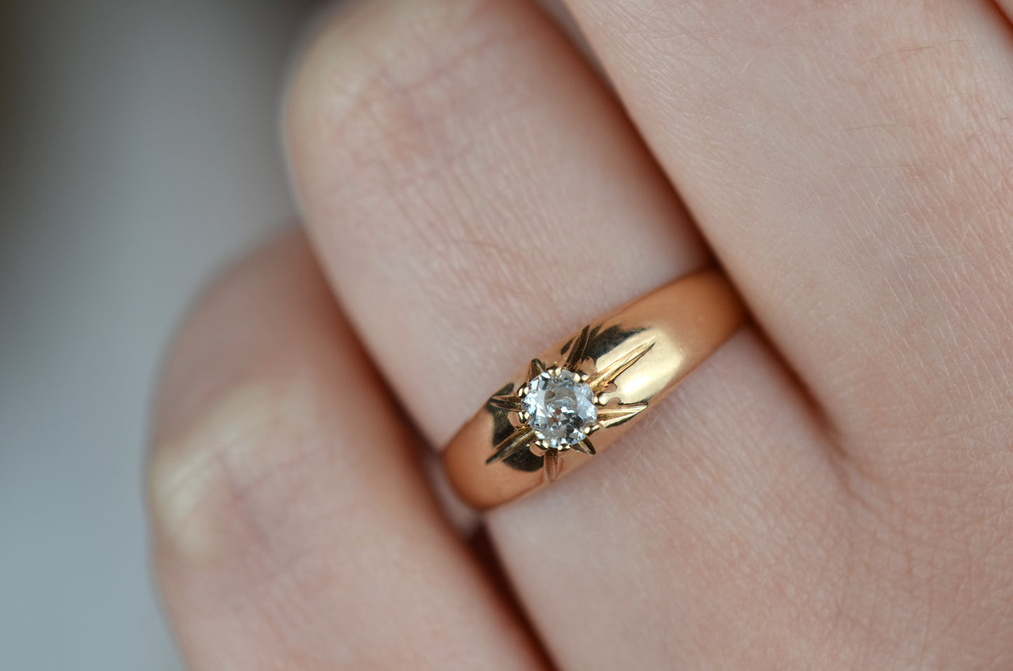 Unique Retro Rose Gold Diamond Solitaire