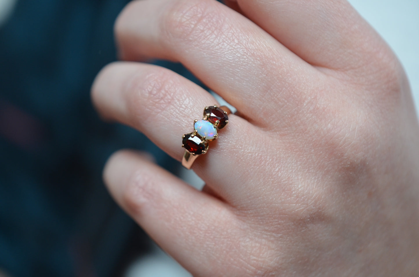 Retro Opal and Garnet Ring