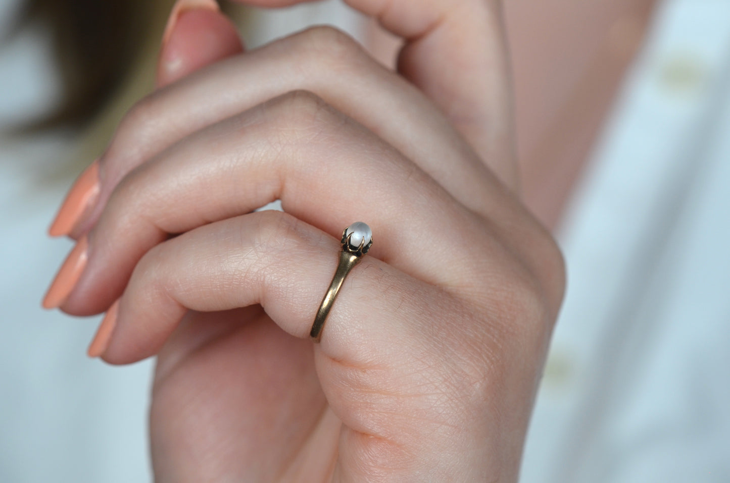 Mystic Victorian Moonstone Pinky Ring