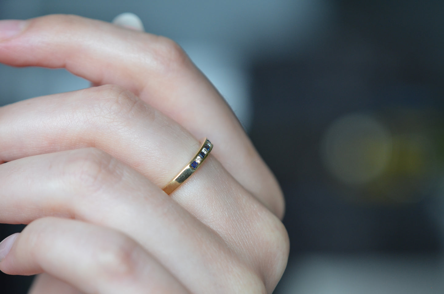 Slim Estate Diamond and Sapphire Band