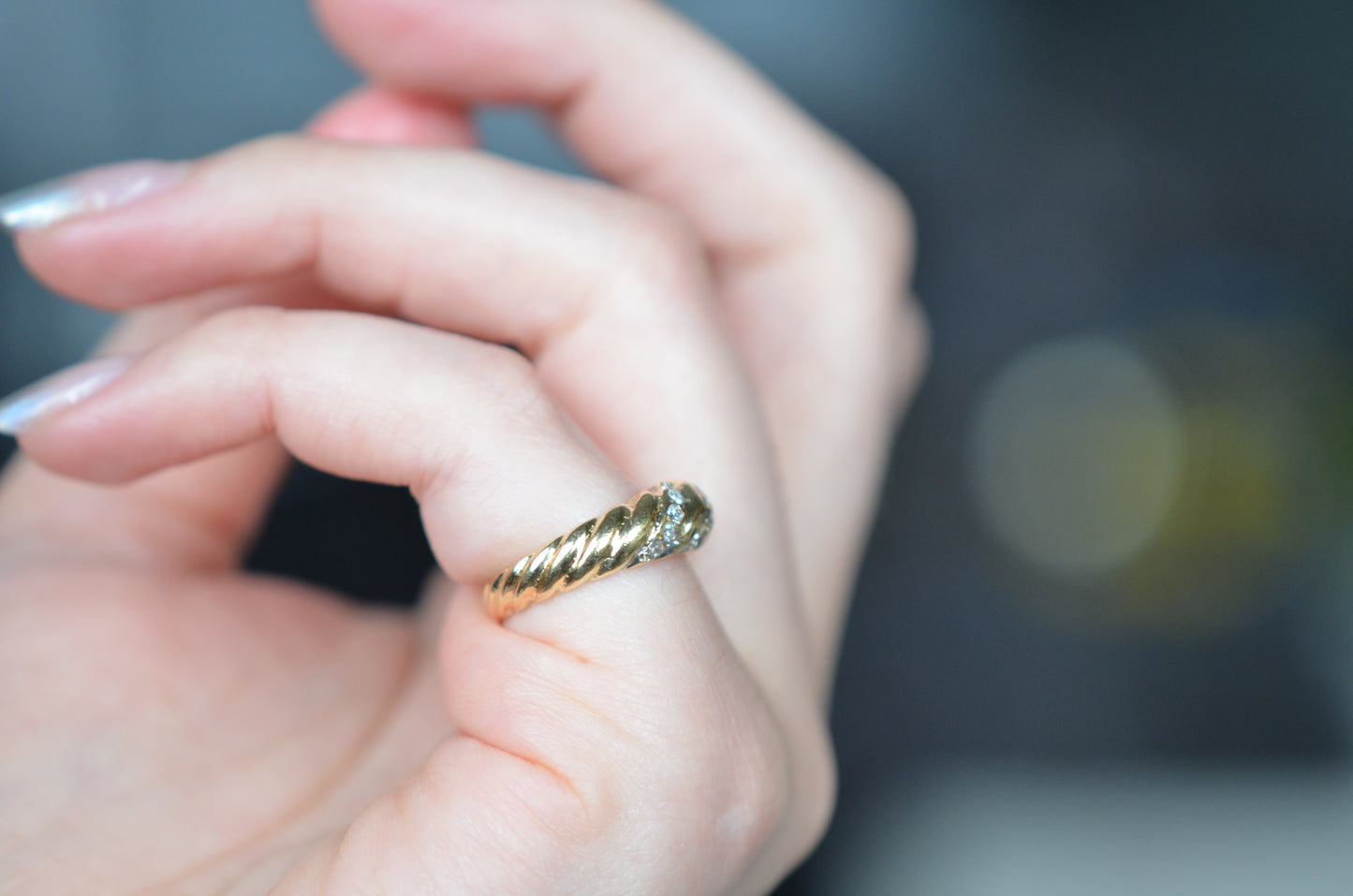 Diamond Studded Vintage Croissant Dome Ring