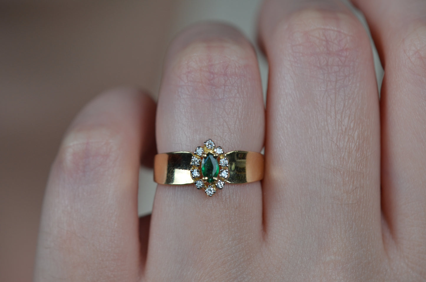 Striking Vintage Emerald Marquise Halo Ring
