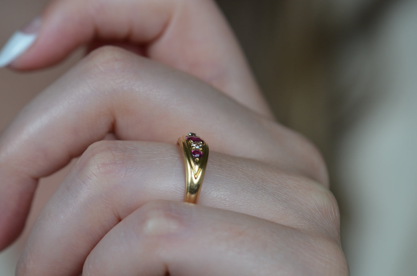 Vibrant Ruby and Diamond Boat Ring 1902