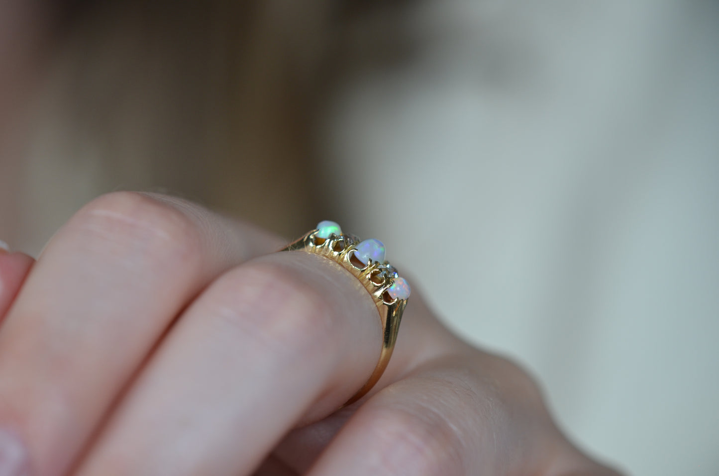 Exquisite Personalized Opal and Diamond Ring 1869