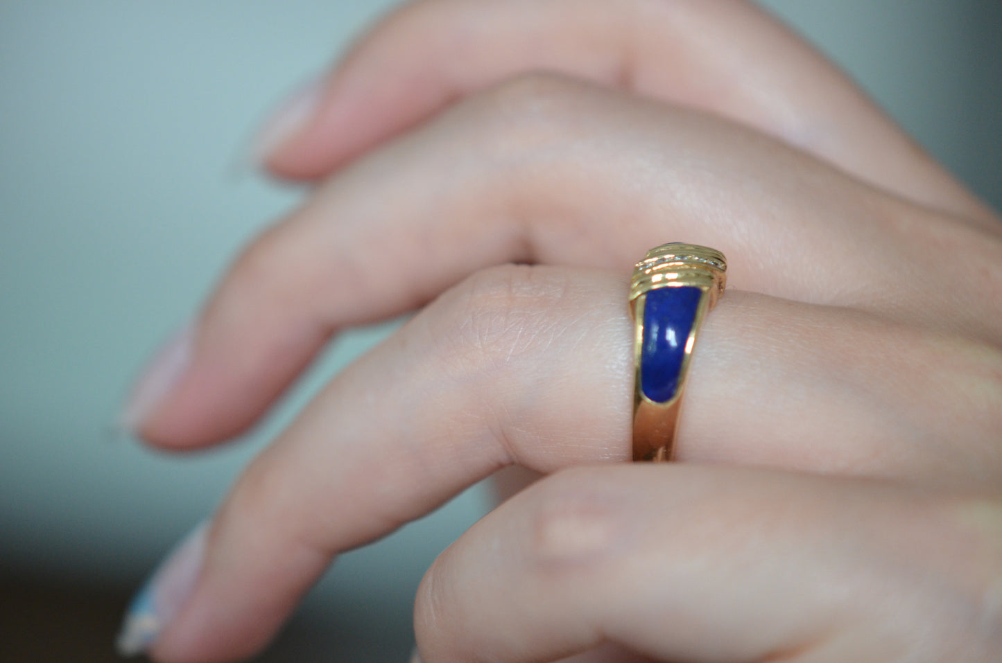 Sexy Mid Century Lapis and Diamond Ring