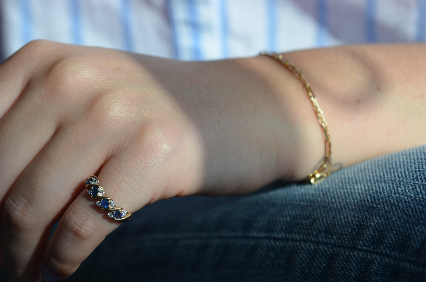 Swooping Estate Sapphire and Diamond Band