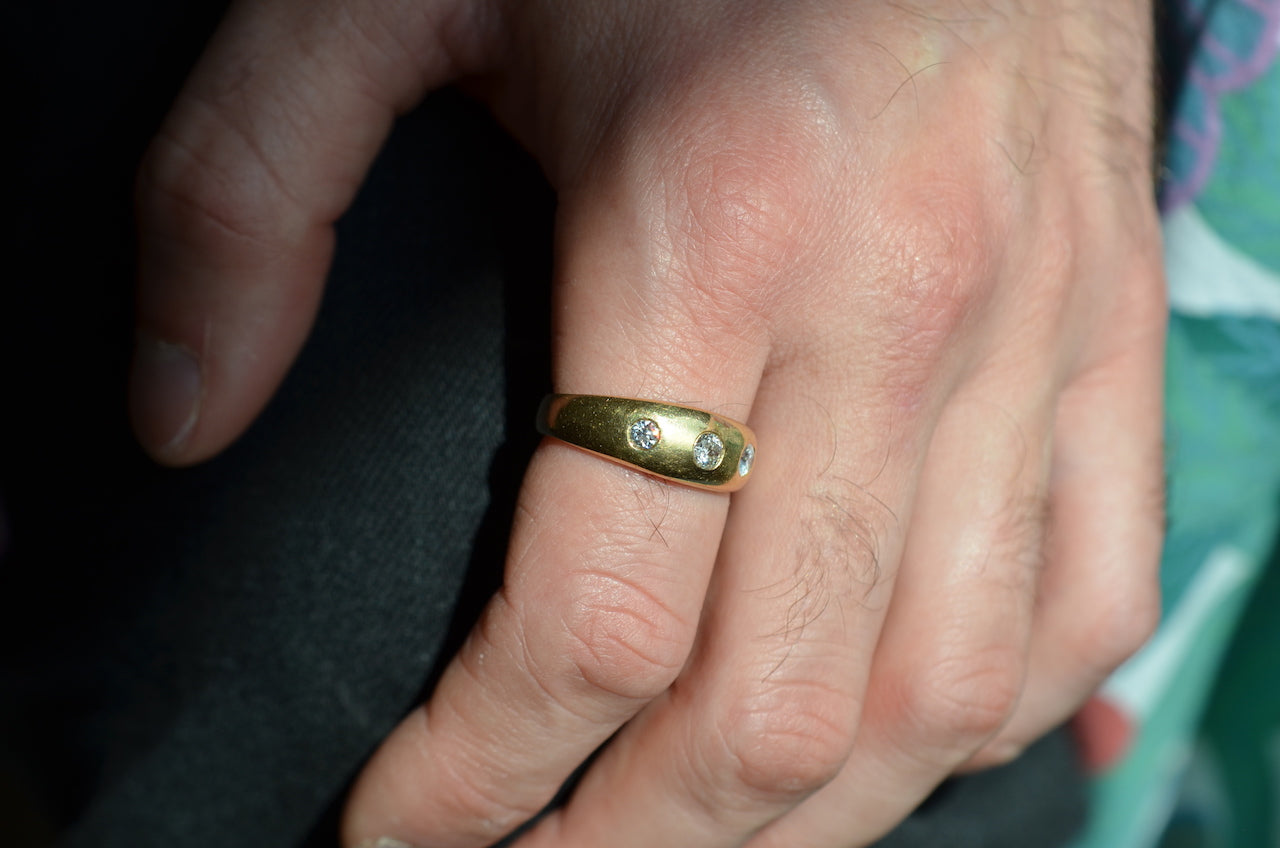 Character-Filled Three Stone Burnished Ring