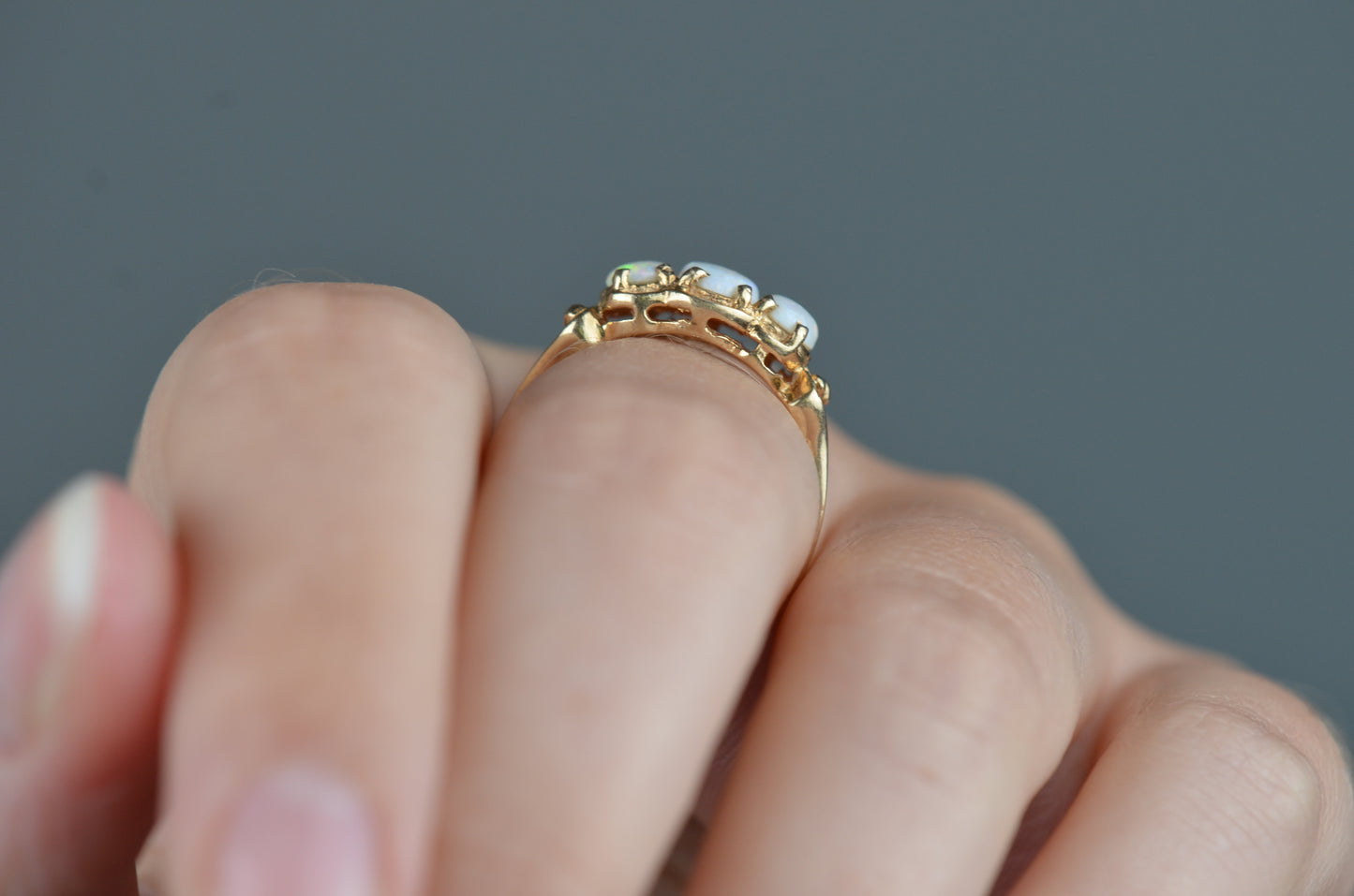 Detailed Vintage Opal Trilogy Ring