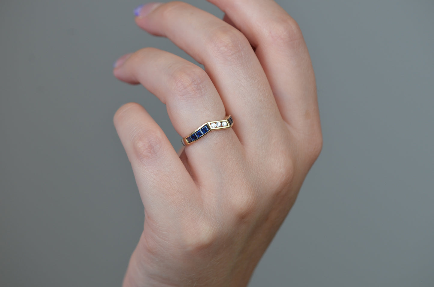 Geometric Estate Sapphire and Diamond Band