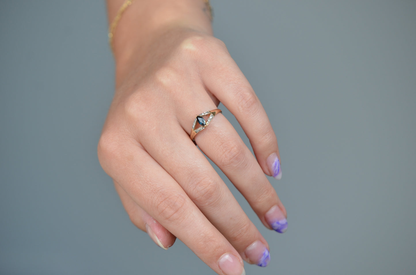 Vintage Sapphire Marquise Split Shank Ring