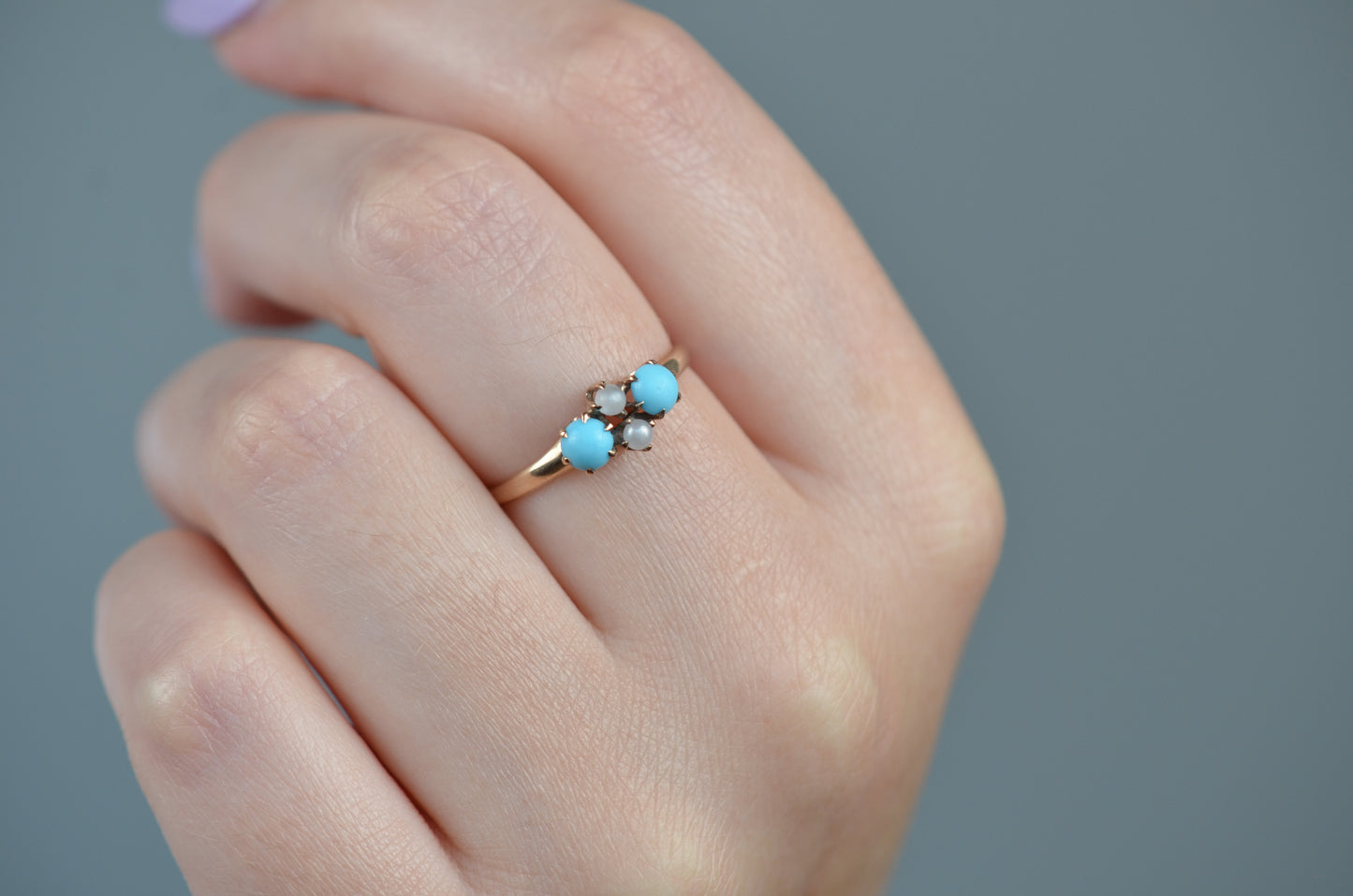 Dainty Victorian Turquoise and Pearl Ring
