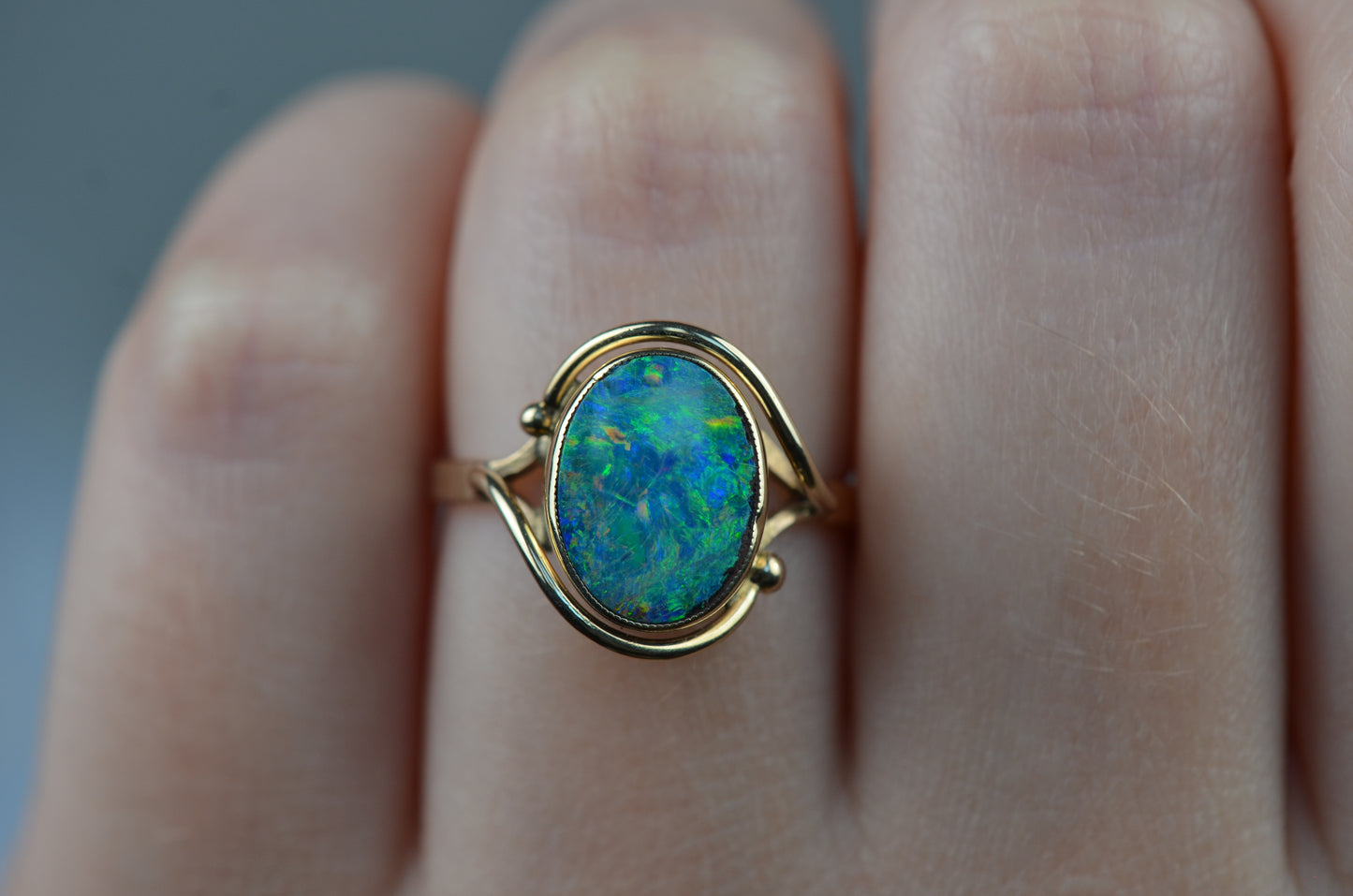 Fiery Vintage Boulder Opal Ring