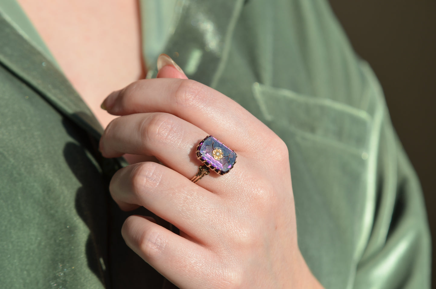 Dramatic Victorian Amethyst Inlay Ring