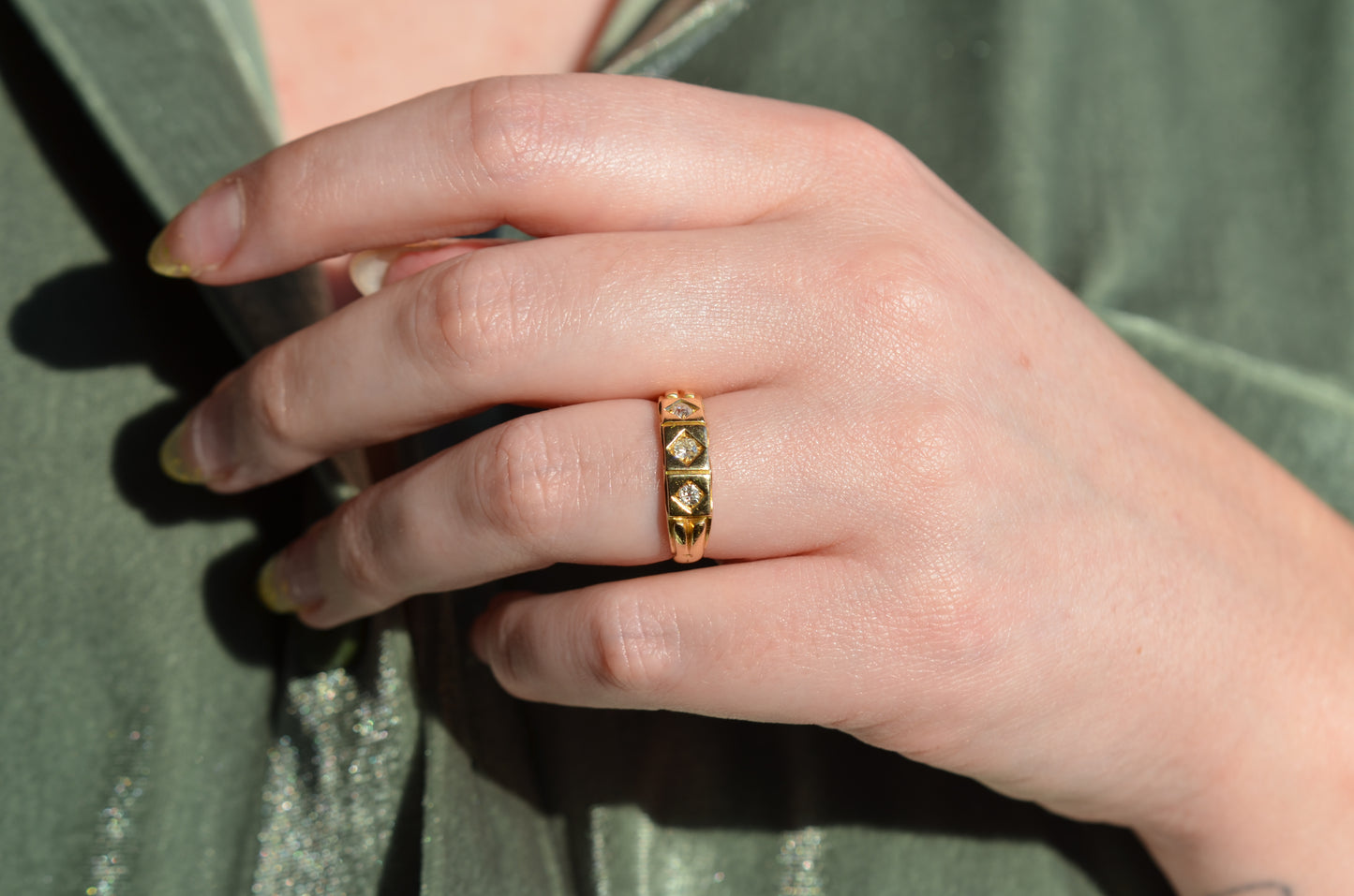 Crisp Victorian Flush Trilogy Ring