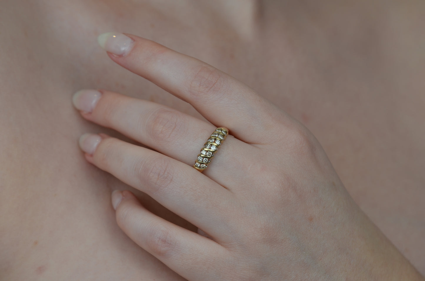 Soft Vintage Diamond Croissant Dome Ring