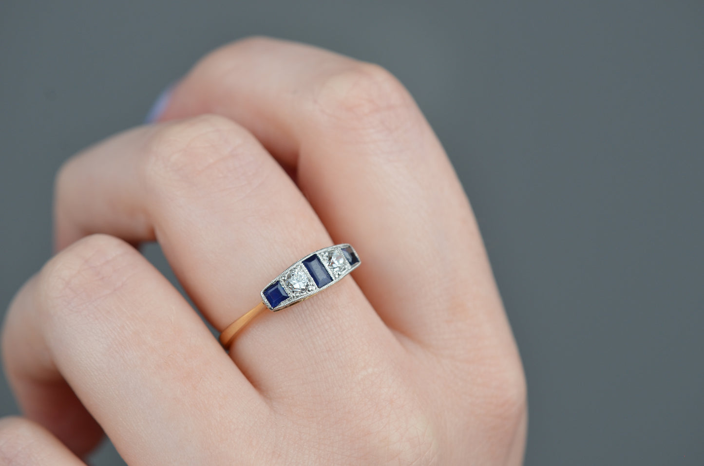 Chic Edwardian Sapphire and Diamond Band